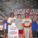 Russell,   Bone Jr., Miller and Carter in Lucas Oil Speedway Victory Lane!