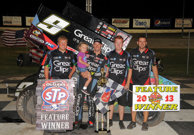 Daryn Pittman picked up World of Outlaws Sprint Car victory honors in Saturday night's 30-lap Boot Hill Showdown finale atop the 3/8-mile Dodge City Raceway Park clay oval in southwest Kansas. (TWC Photos)